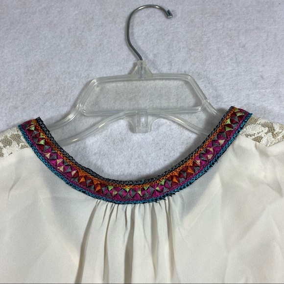 Moa Moa Top tank top woman’s Medium Boho Embroidered Shirt Tassels Blouse beige - Picture 8 of 10